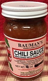 A picture of several jars of Bauman's chili sauce