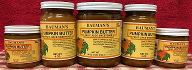 A picture of several jars of Bauman's pumpkin butter