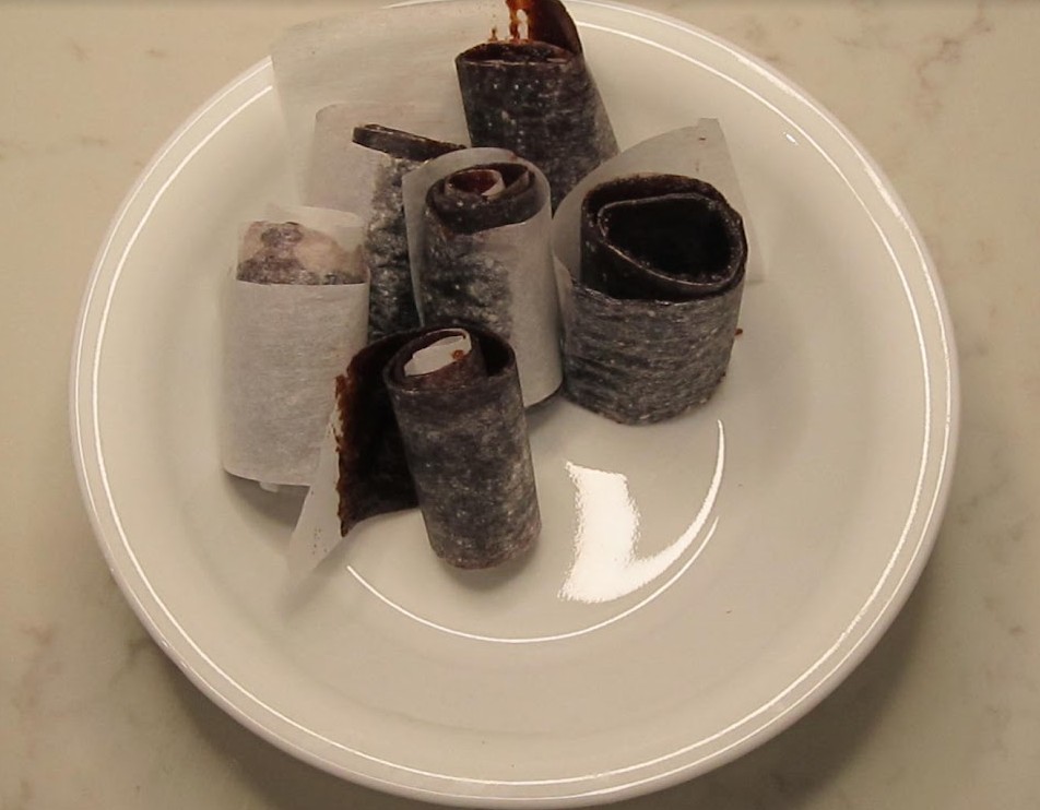 Homemade fruit rolls in a bowl