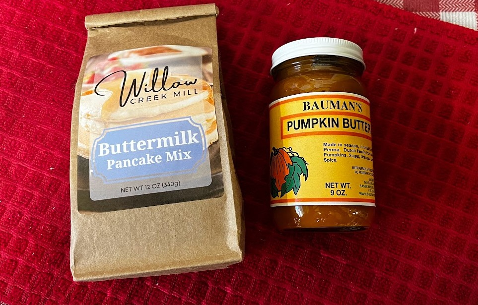 Pumpkin butter pancakes made with pancake mix